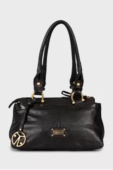 Leather shoulder bag with gold-tone hardware