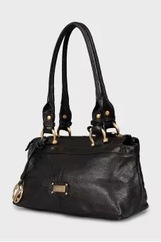 Leather shoulder bag with gold-tone hardware