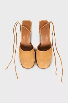 Suede mules with ties
