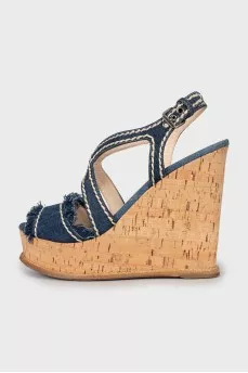 Denim wedge sandals