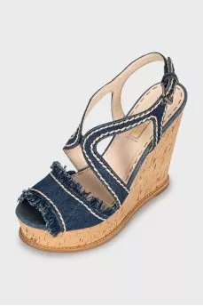 Denim wedge sandals