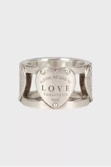 Wide silver ring with logo
