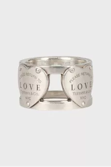 Wide silver ring with logo