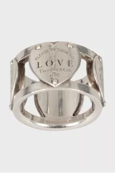 Wide silver ring with logo