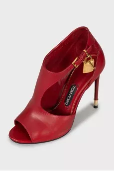 Red leather ankle boots