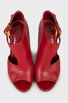 Red leather ankle boots