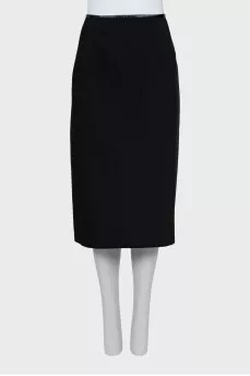 Wool pencil skirt with leather inserts