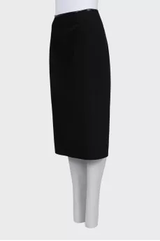 Wool pencil skirt with leather inserts