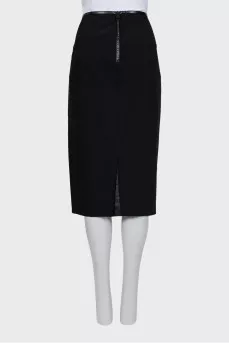 Wool pencil skirt with leather inserts