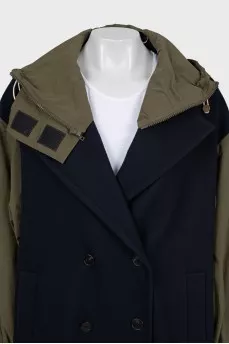 Combined coat with detachable hood