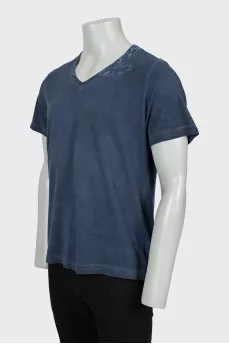 Men's loose blue T-shirt
