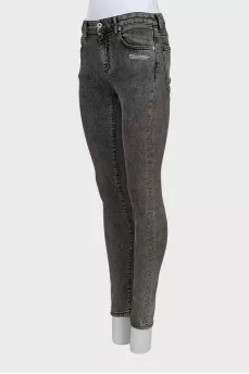 Gray high-waisted skinny jeans