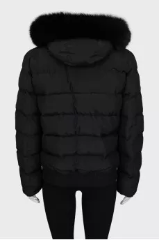 Black down jacket decorated with fur