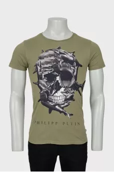 Men's khaki printed T-shirt