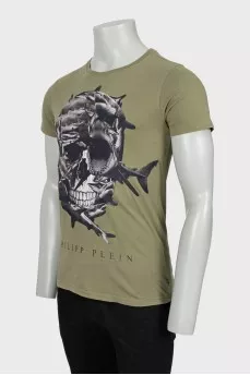 Men's khaki printed T-shirt