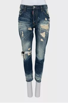 Ripped effect cropped jeans