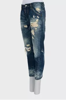 Ripped effect cropped jeans