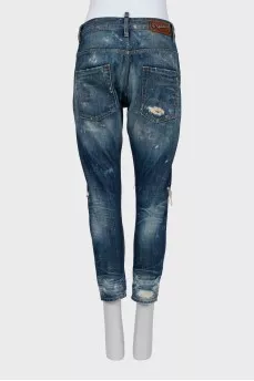 Ripped effect cropped jeans