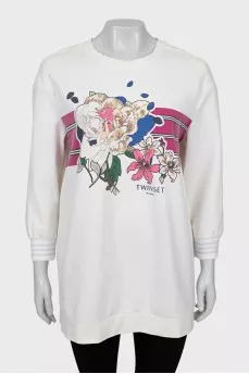 Longline sweatshirt with floral print