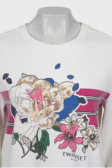 Longline sweatshirt with floral print