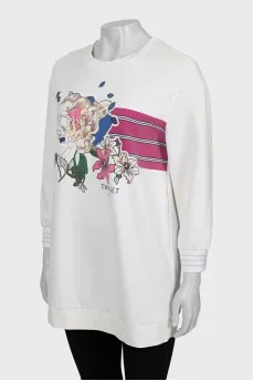 Longline sweatshirt with floral print