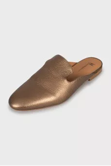 Gold-tone leather mules