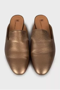 Gold-tone leather mules