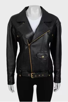 Кожаная косуха с золотистой фурнитурой