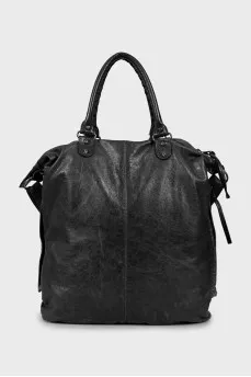 Leather shopper with silver fittings