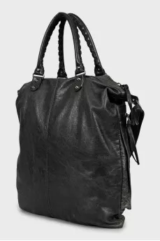 Leather shopper with silver fittings
