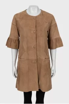 Short sleeve suede coat