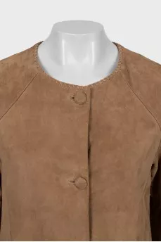 Short sleeve suede coat