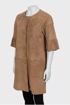 Short sleeve suede coat