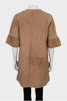 Short sleeve suede coat