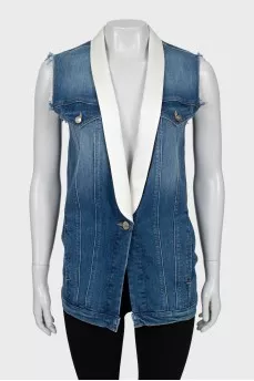 Denim vest with contrast collar