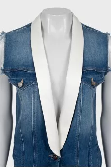 Denim vest with contrast collar