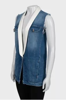 Denim vest with contrast collar