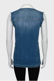 Denim vest with contrast collar