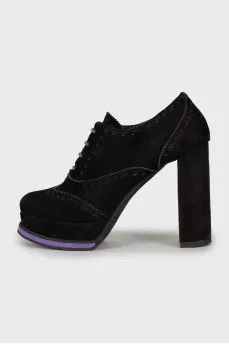 Two-tone perforated ankle boots
