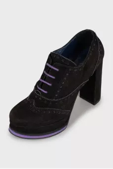 Two-tone perforated ankle boots