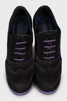 Two-tone perforated ankle boots