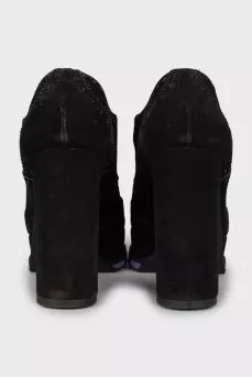 Two-tone perforated ankle boots