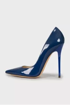 Blue patent leather high heels