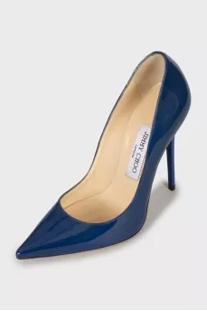 Blue patent leather high heels