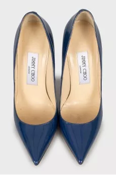 Blue patent leather high heels