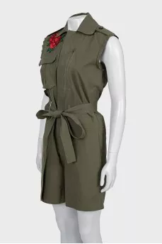 Green jumpsuit with stripes