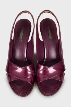 Purple sandals with wooden wedges