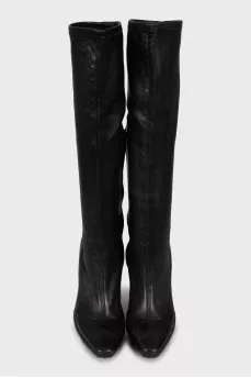 Perforated boots with almond toe