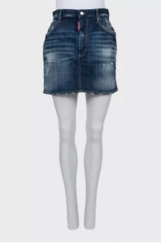 Distressed denim skirt