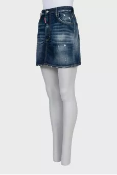Distressed denim skirt